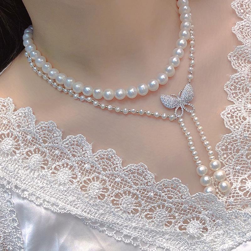 Zhuji Natural Pearl Bow Double Layer Clavicle Necklace - Versatile & Exquisite Gift for Women