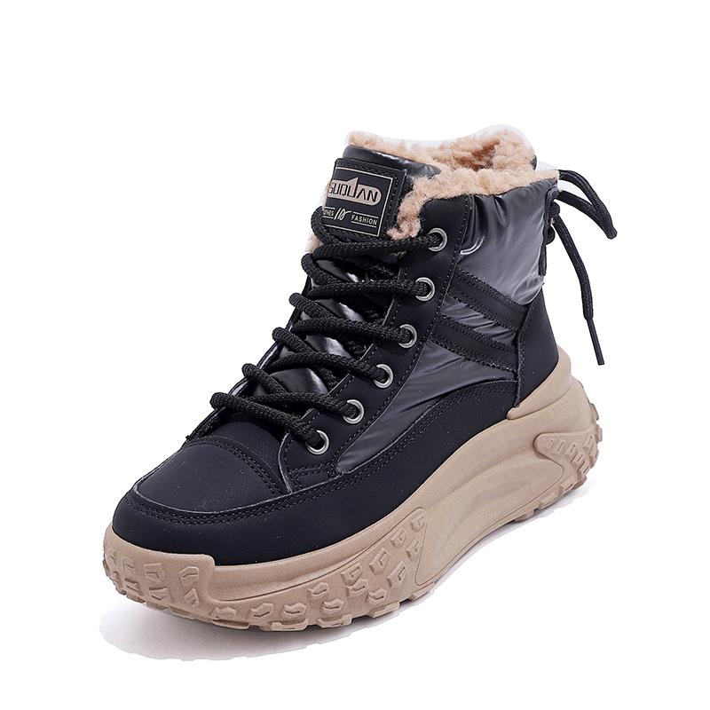 Damen Winter Plüsch Plateau Schneestiefel Mode Warmhalten Baumwollschuh Dicke Sohle Rutschfest Samt Damen Sneaker Zapatillas Deporte