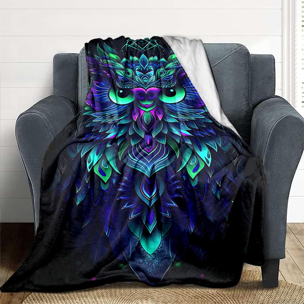 1PC Neon Owl Design Blanket - Soft Warm All-Season Throw for Sofa, Bed, Car, Office, Throw For Sofa Yy250916100