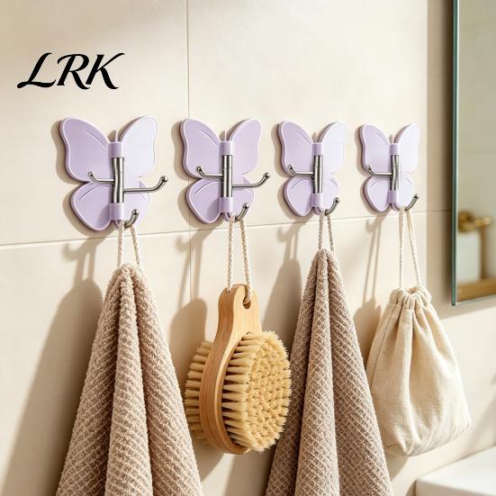 Rotating Storage Hook 4PCS Butterfly Adhesive Hook, with 3 Swivel No Drill Bathroom Towel Wall Space Saving for Kitchen Bedroom Metal Arm