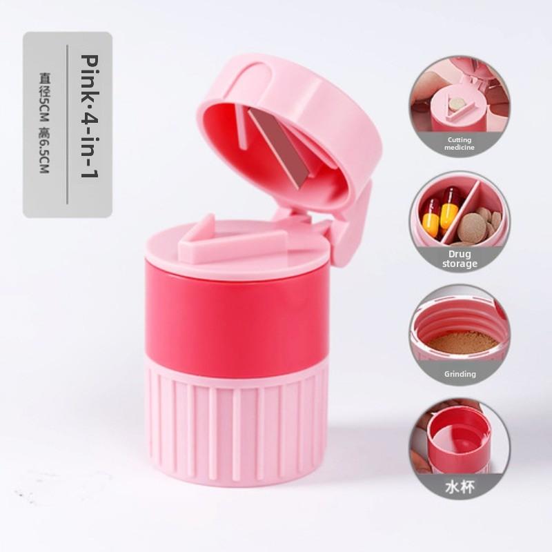 Portable 2-in-1 Pill Box with Pill Cutter for Cutting Small Pills or Large Pills in Half & Quarter Travel Pill Organizer Case