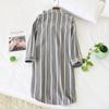 Spring and Summer New Long-Sleeved Nightgowns Cotton Women's Mid-Length Cotton Sleepshirts Home Stripe Knee-Length