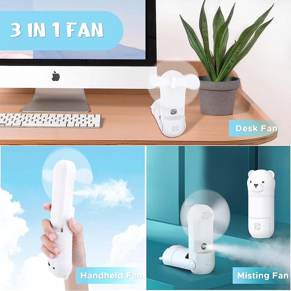 3-Gear White Portable Handheld Mini Misting Fan w/ Rechargeable Battery Operated