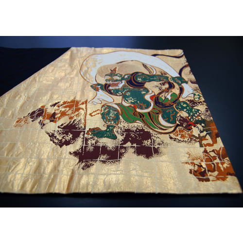 Japanese-style Kimono Table Runner with Obi (Sash) - Boxed and Wrapped, 120cm (Wind God and Thunder God) - Perfect as a Souvenir from Japan. Pre-wrapp