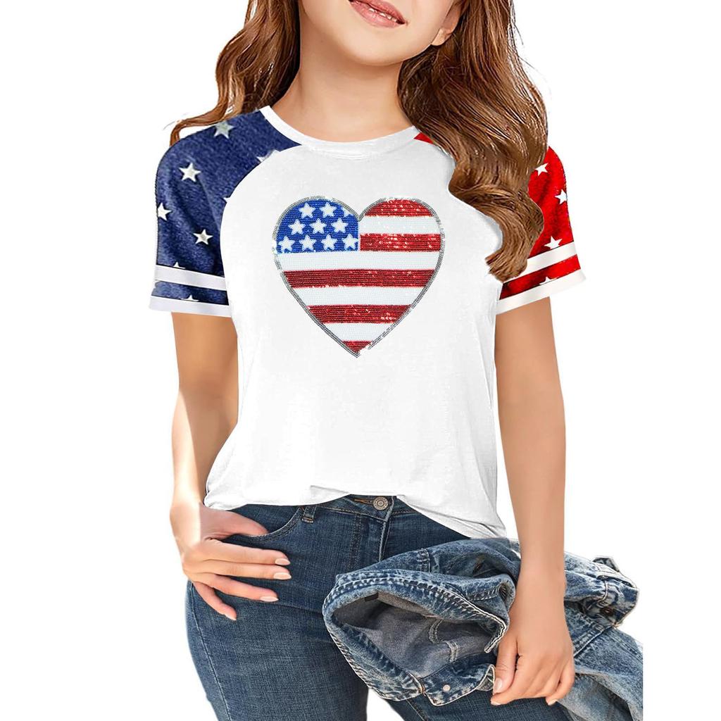 Children's Independence Day Printed Round Neck Short Sleeved Casual T-shirt