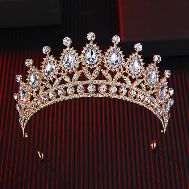 The Bride's Colorful Rhinestone  Baroque European and American Diamond Princess  Round Tiara Hair Accessory Wedding Dress and Crown