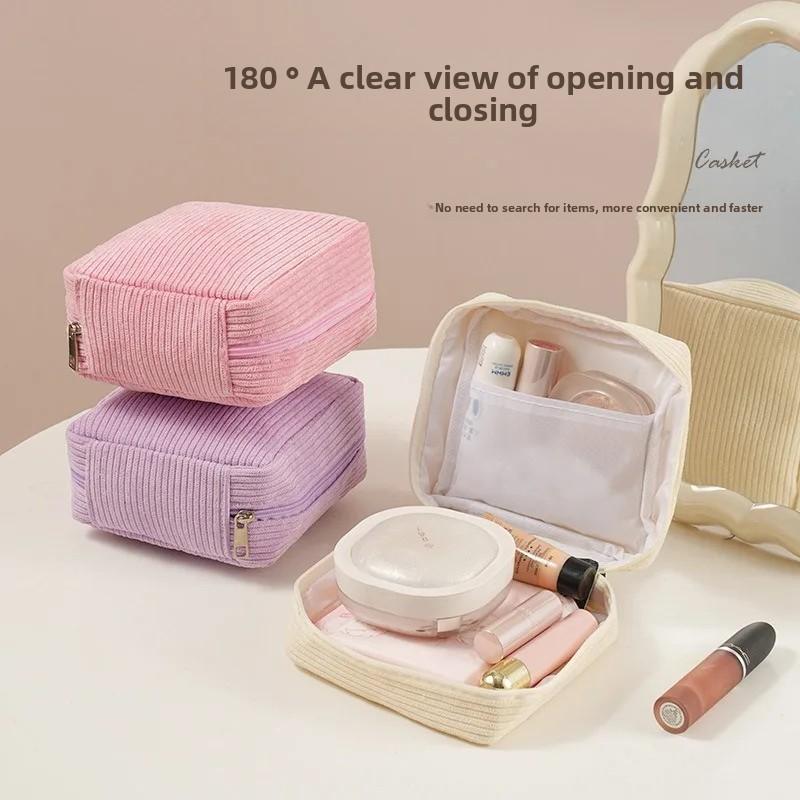 New Simple Makeup Bag Sanitary Napkin Storage Bag High Appearance Solid Color WOMEN'S Large Capacity Portable Travel Storage Bag