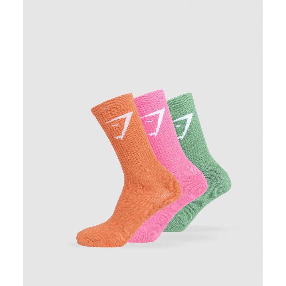

Gymshark Crew Socks 3pk Discipline Green Physical Pink Muted Orange I3a3p Ecwj S