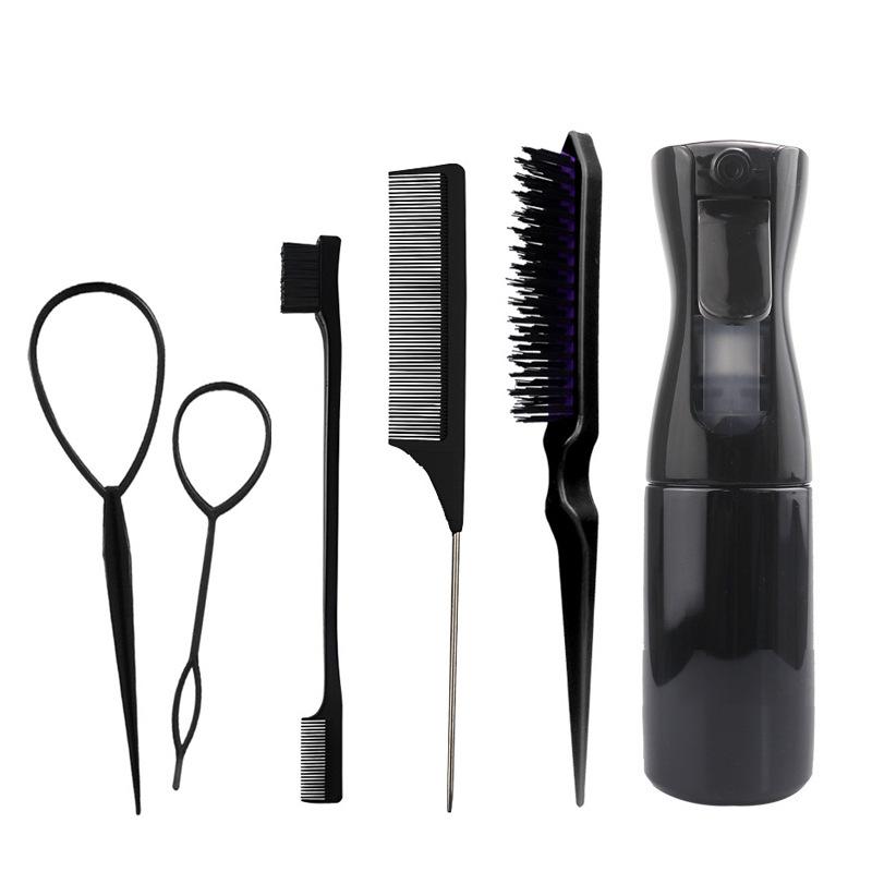 6pcs/Set Comb Brush Set Hairdressing Spray Bottle Hair Braiding Loop Pointed Rat Tail Comb Edge Fixed Mouse Control Brush
