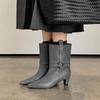 Womens Pointed Toe Chunky Heel Ankle Boots 5cm British Style Fashion Short Winter