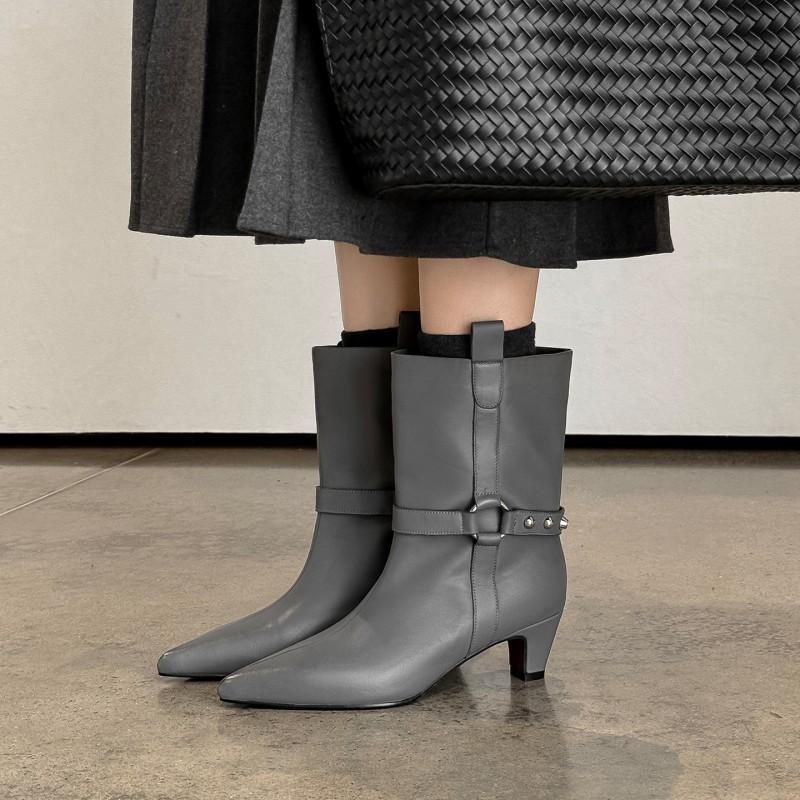 Womens Pointed Toe Chunky Heel Ankle Boots 5cm British Style Fashion Short Winter