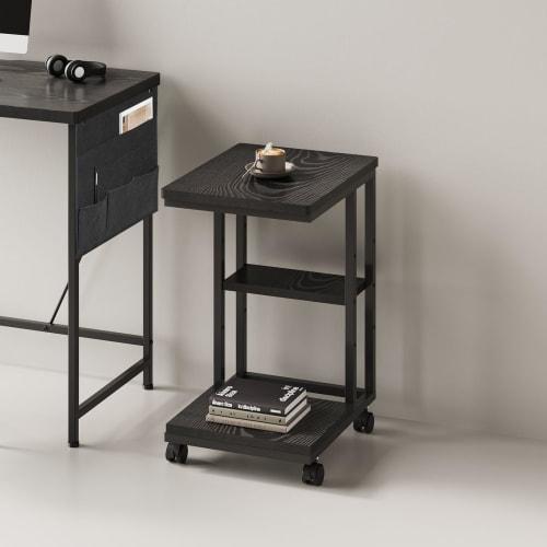 YeTom Side Table with Casters, U-Shaped Sofa Table, Bedside Table, Movable Nightstand with Adjustable Laminate, 40cm Wide x 29.5cm Deep x 51.9cm High