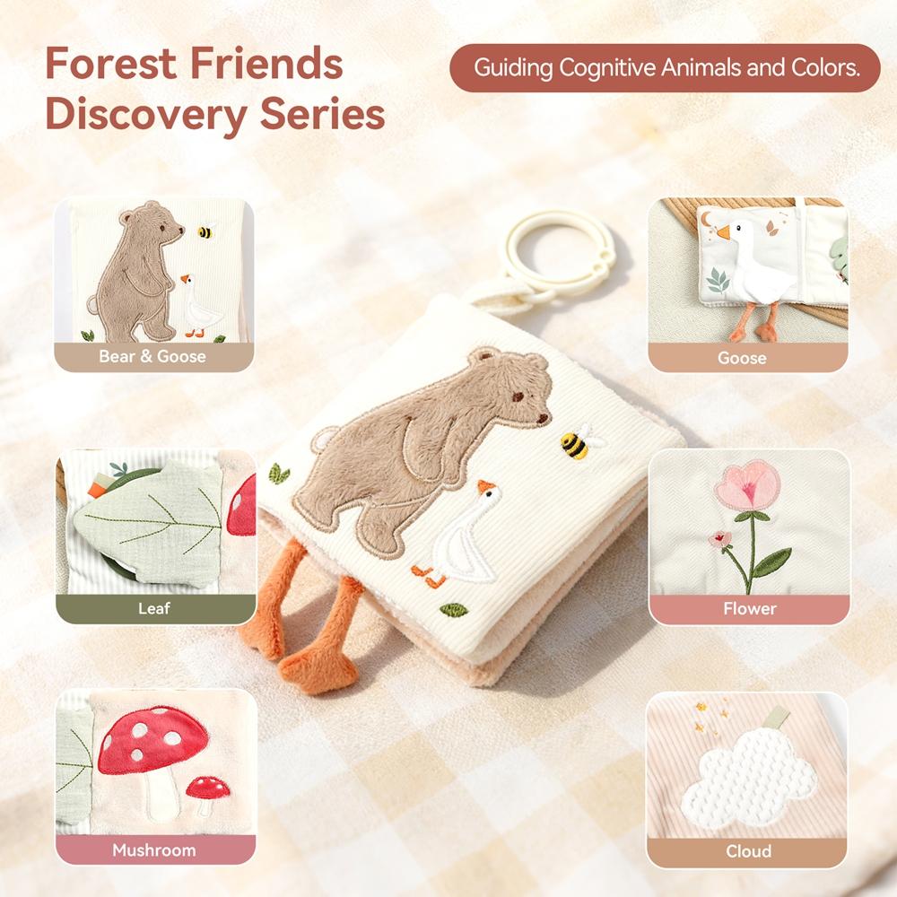 Baby Cloth Book With Bear Goose Sensory Crinkle Activity Book With Mirror Teether And Hanging Ring Early Educational Toys