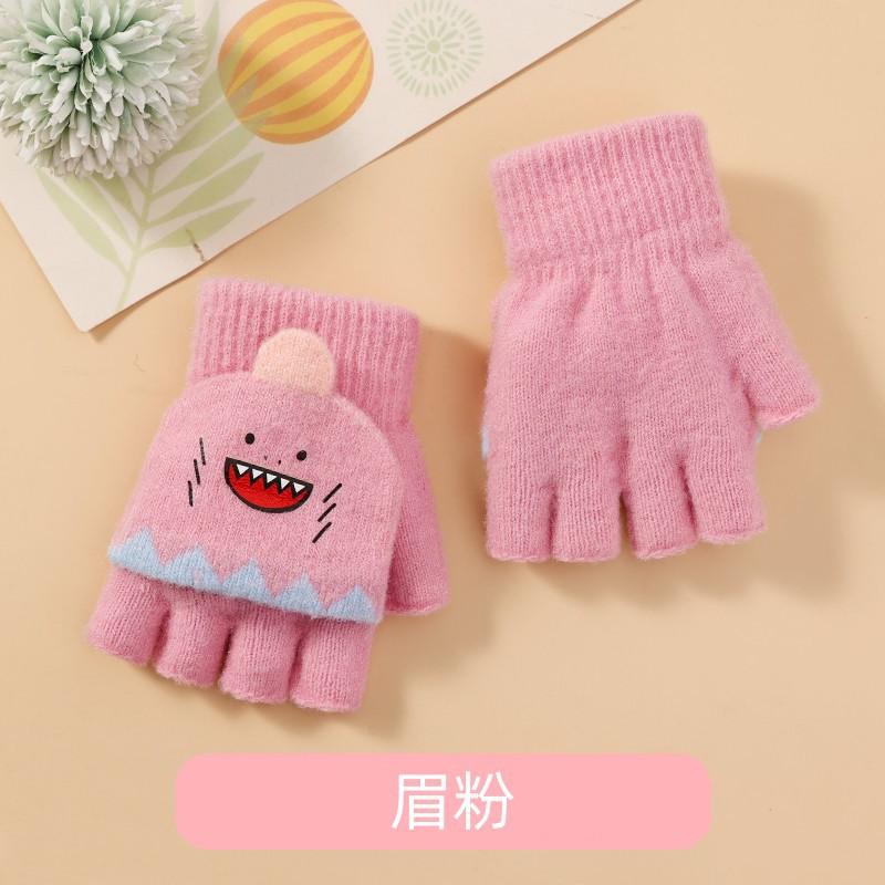 

Winter children, primary school students, knitted gloves, boys and girls, warm and cold-proof, half-finger flip, writing, revealing fingers, cute Suitable for children