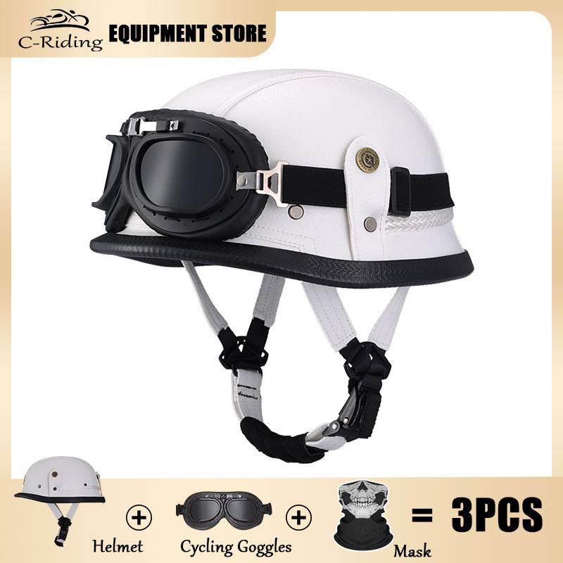 Germany Imported Helmet DOT German World War II Vintage Steel Helmets Motorcycle Half Helmet Leather Half Cover Locomotive