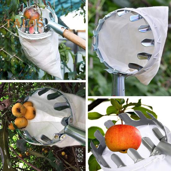 Metalowy Zbieracz Owoców z Zębami Narzędzie do Zbioru Owoców z Torbą Przenośne Narzędzie do Zbierania Owoców Sadowniczych do Drzew Brzoskwiniowych Pomarańczowych Gruszkowych
