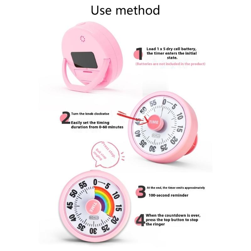 Easy Operation Rotary Timer For Cooking Study Exercise Time Management Tool Countdowns Alarm Clock for Kitchen