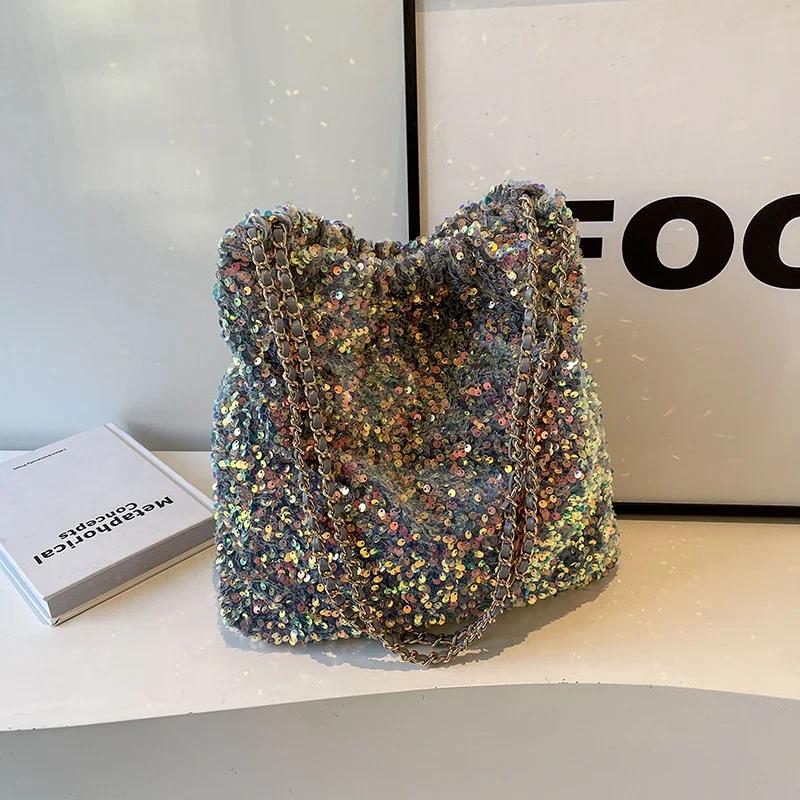 

Lantejoulas Balde Bolsas e Bolsa Axilas Sacola для самых красивых женщин в новой блестящей моде