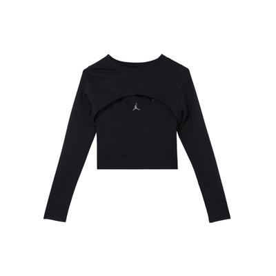 Solid Color Round Neck Two In One Sports Breathable Long Sleeve T-Shirt Women Tops Black DV1275-010