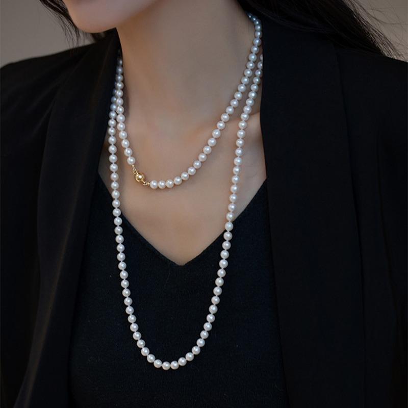 New personality fashionable temperament multi-layer stacked magnetic buckle pearl necklace long light luxury sweater chain accessories neck chain