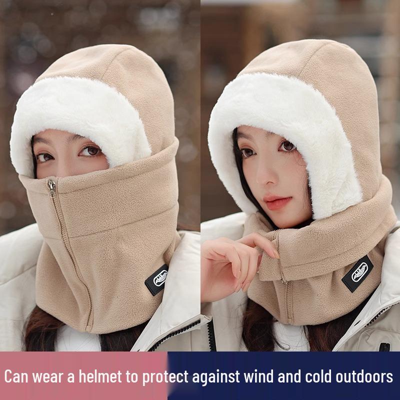 Winterradmütze winddicht mit Ohrenschutz und Schal.