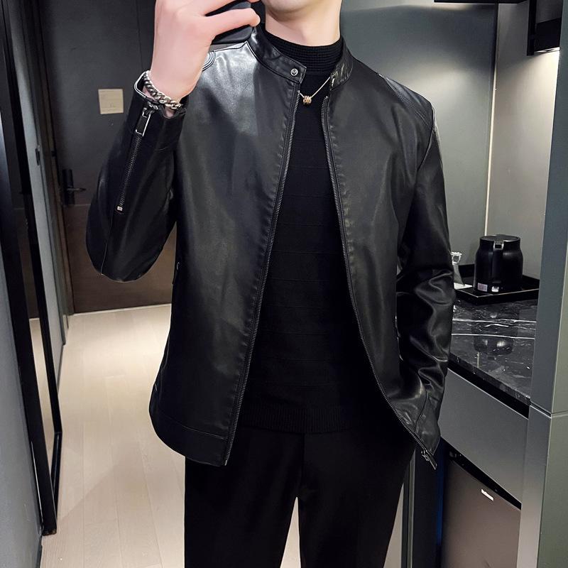 Spring and Autumn men's leather jacket new jacket slim-fitting thin men's locomotive clothing stand-up collar pu leather jacket