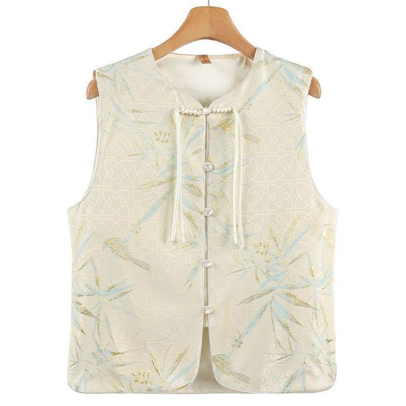 

Винтажный жилет для мамы, темпераментный жилет на пуговицах, вязаный нарядный топ M [below 50kg recommended]