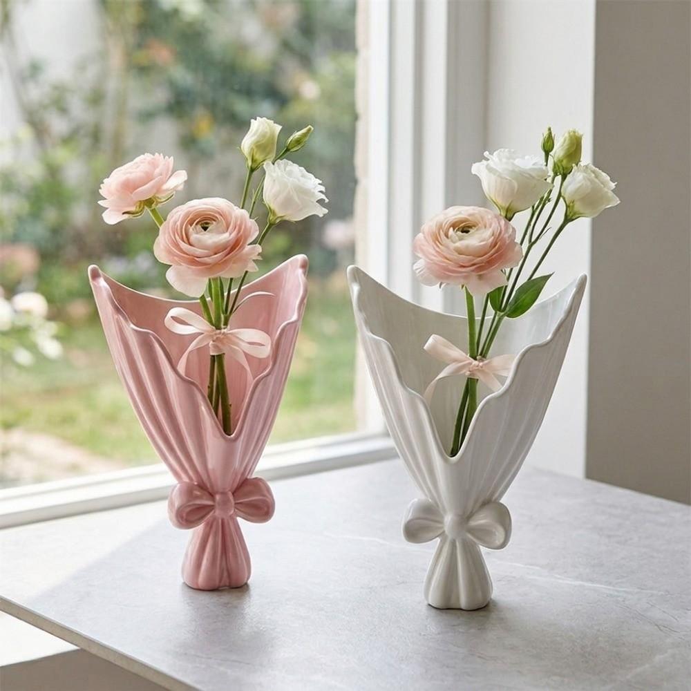 3D Printed Aesthetic Flower Vase European Style Bow Vase Unique Desktop Ornament Table Centerpiece