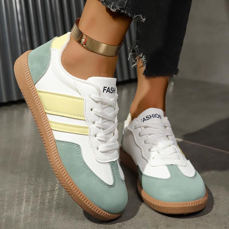 Fashion Fashion Patchwork Lace Up Stitching Decoration Sneakers Women Autumn Casual Round Toe Low Heel Shoes Non Slip Skateboard Shoes
