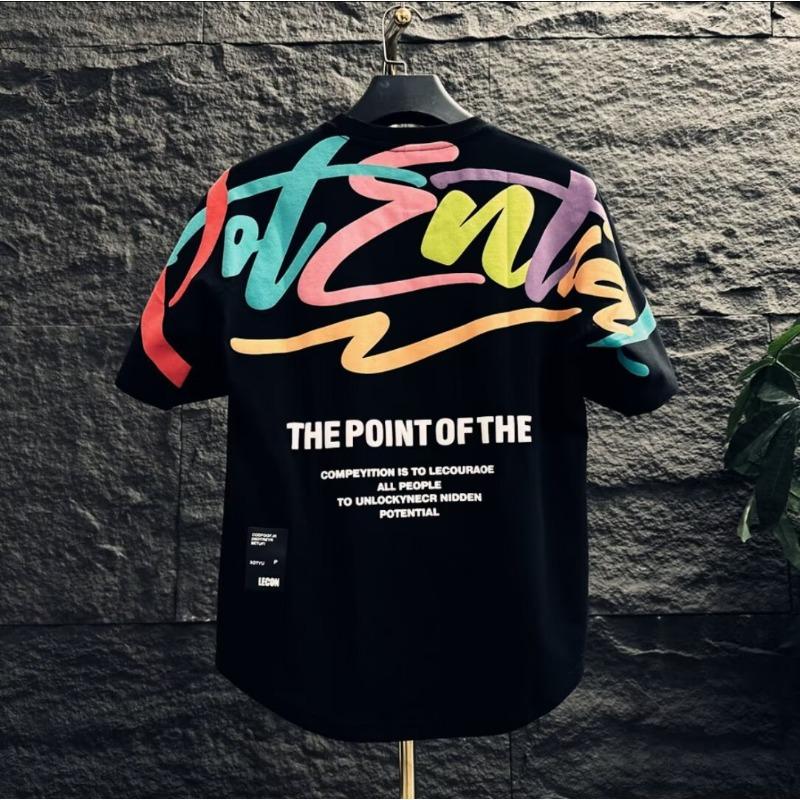 Nuova T-shirt a Maniche Corte da Uomo Ins Trendy Brand Stile Hip-Hop Europeo e Americano Girocollo Stampa Graffiti Maglia Base Top Estiva