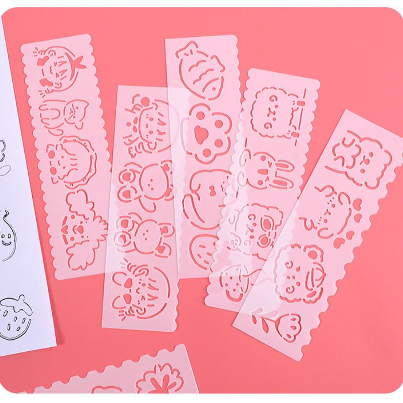 Cute Cartoon Hand-Painted Hollow Newspaper Template & DIY Drawing Ruler Set for Kids
