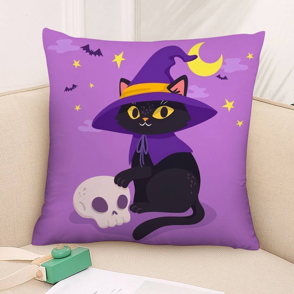 Halloween Cute Purple Cat Pillow Case Plush Fabric Soft Double Sided Print Sofa Cushion Cover Throw Pillow Covers