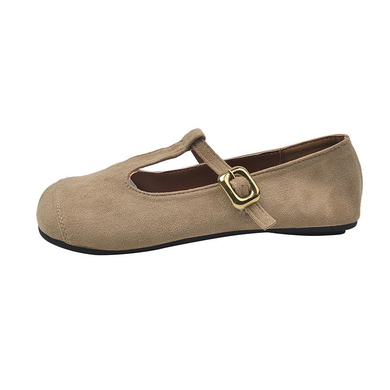Retro Round Head Single Shoes Women's Autumn New Flat Bottom Soft Sole Soft Surface Versatile Shallow Mouth Mary Jane Women's Shoes