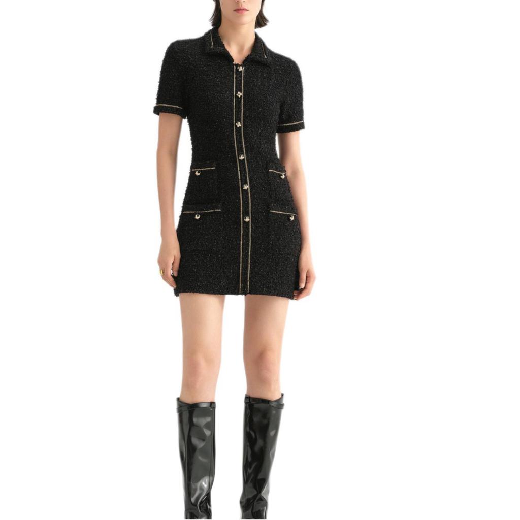 Karl Lagerfeld Romantic Date Single-Breasted Lapel Solid Short Sleeve Dress Women Dress Black 236L1324