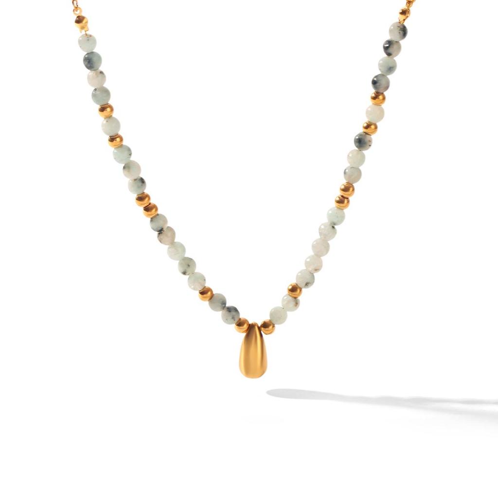 Huang Chao Natural Stone Water Drop Necklace with Stainless Steel Clavicle Chain.