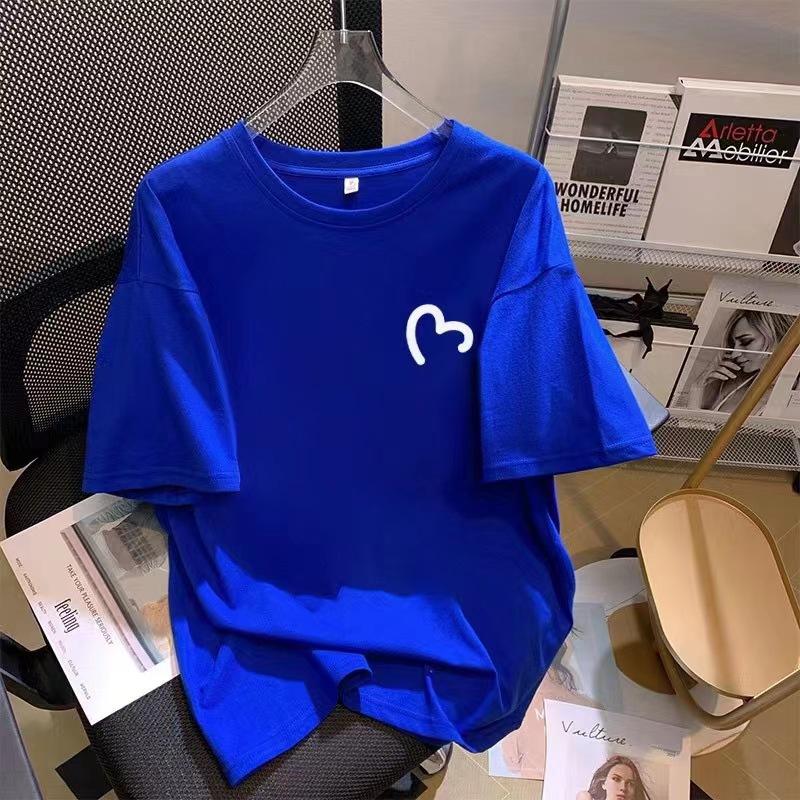 

Summer new round neck pure cotton short-sleeved women s simple and versatile isn t the style of small love design niche T-shirt top 3XL