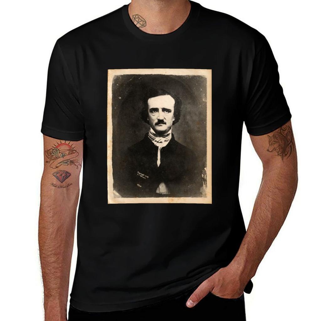 Edgar Allan Poe Inspiriertes Vintage Foto Porträt Druck T-Shirt Sportlich Lässig Schnelltrocknendes T-Shirt
