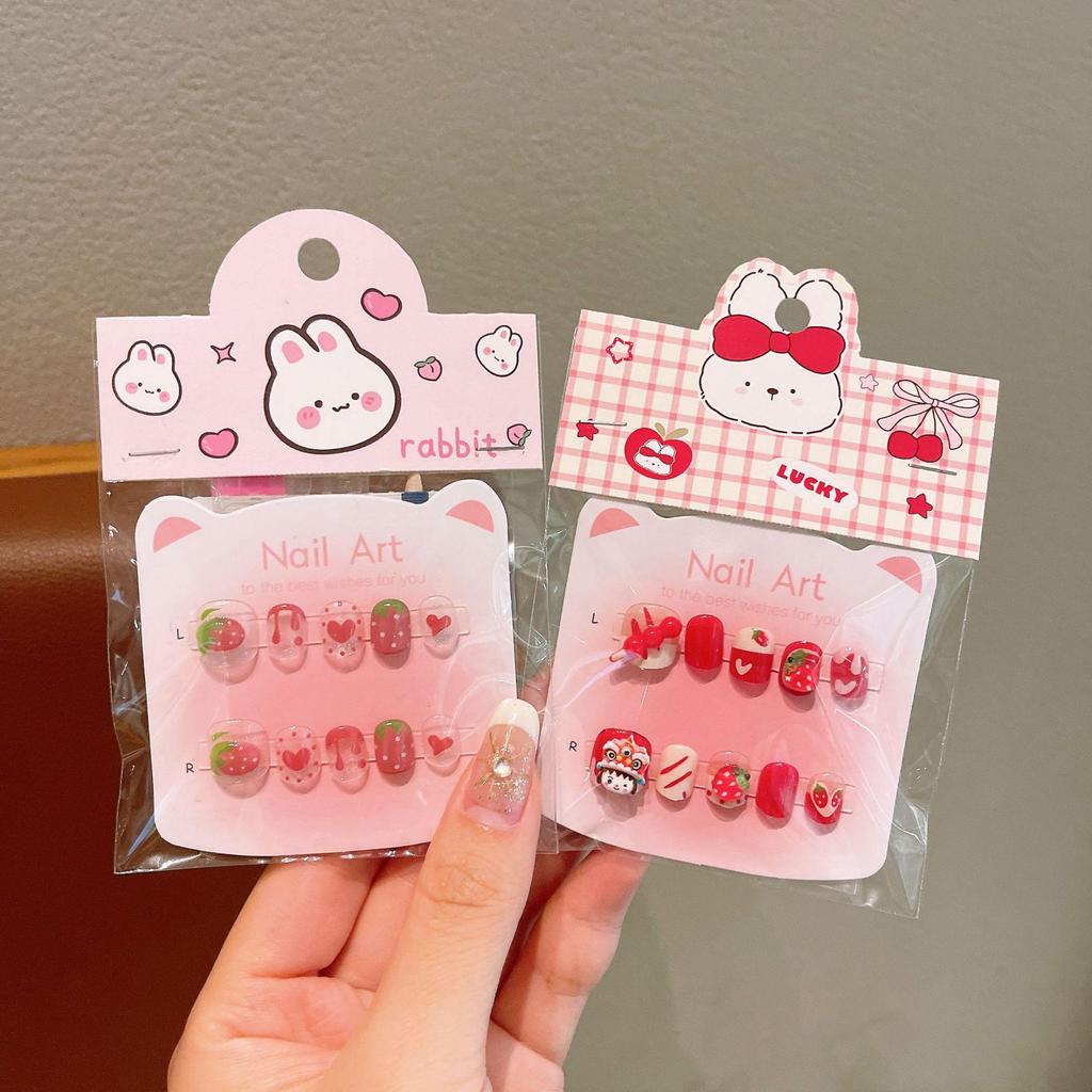Cartoon-Fingernagelspitzen für Mädchen - Neujahrsstil Gelee-Kleber, Abnehmbare Nail-Art-Sticker, Perfektes Geschenk für kleine Mädchen