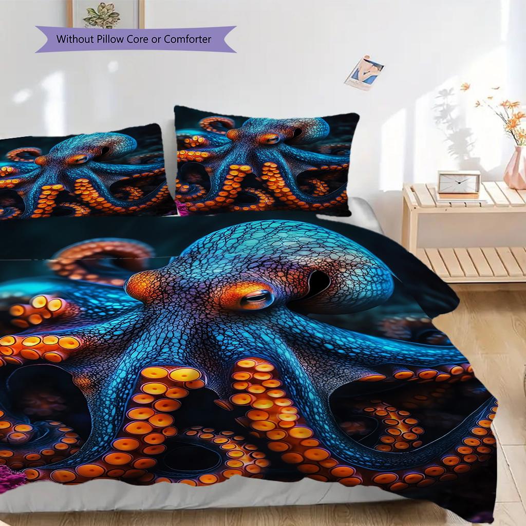 Octopus Pattern Bedding Quilt Set Quilt Cover Pillowcase Home Decoration Birthday Gift (1 * Duvet Cover + 2 * Pillowcase, Without Core)