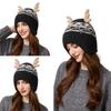 Christmas Antler Knitted Hat Women's Autumn Winter Warm Wool Hat Velvet Ear Protection Cap