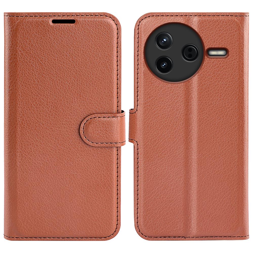 

For Xiaomi Redmi K80 5G Case Litchi Texture Shockproof Leather Wallet Phone Cover Brown