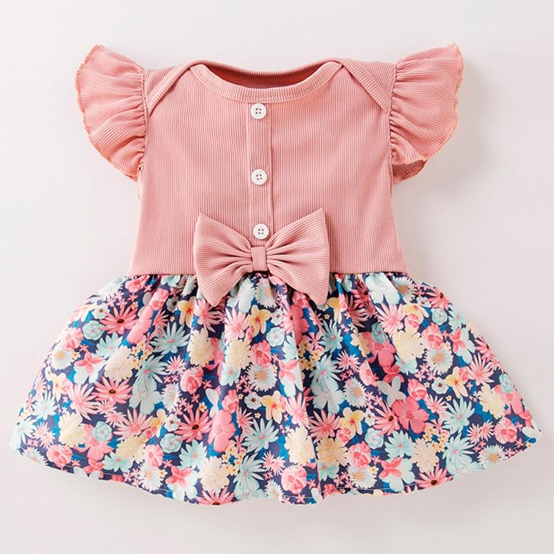 

Детское платье с рукавами-крылышками, бантом и цветочным принтом, детское платье принцессы 92