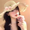 Summer Tulip Lace Edged Straw Hat Women's Beach Vacation Wind Sun Protection Hat Big Brim Sun Hat