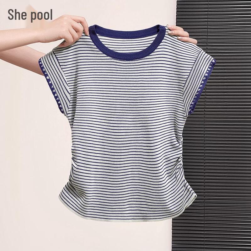 Women s 2026 Spring Slim Fit Striped Knit Short Sleeve T-Shirt XL