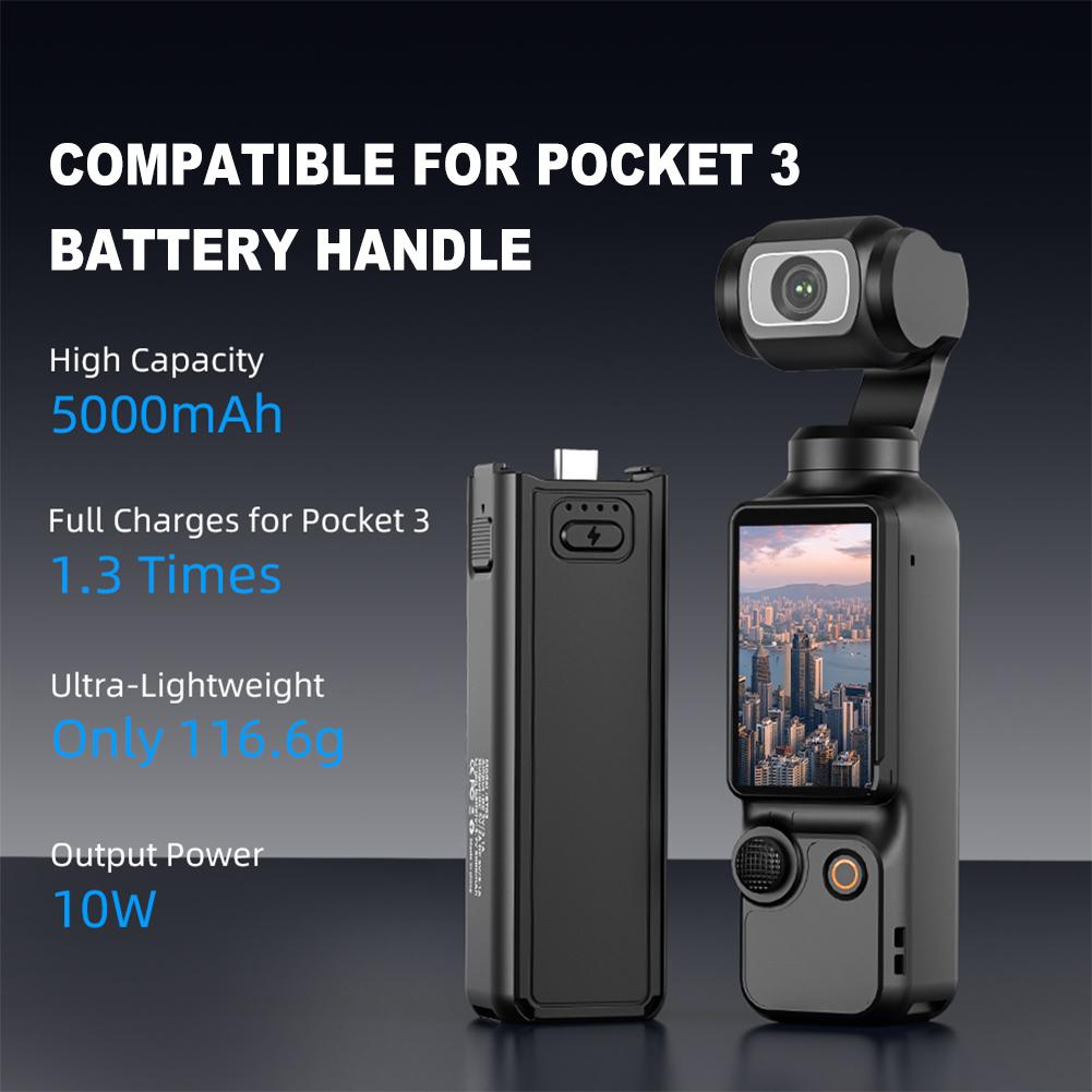 For DJI Osmo Pocket 3 Portable Battery Hand Grip Lightweight Action Camera Fast Charging Handle Camera Handheld Power Bank