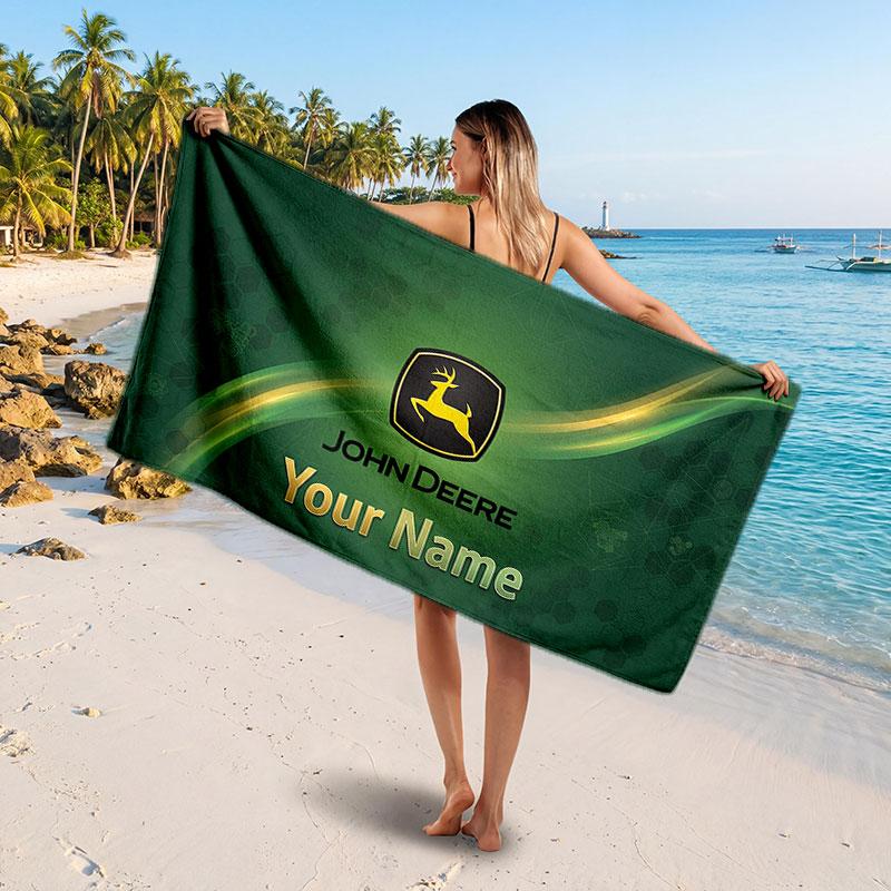 John Deere Aangepaste Naam Tekst Strandlaken, Zacht Absorberend Handdoek Strand Zwembad Reizen Persoonlijk Cadeau