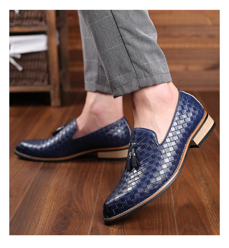 Fashion Men's Casual Shoes Woven Leather Men Classic British Style Tassels Loafers Mens Slip-on Outdoor Driving Flats
