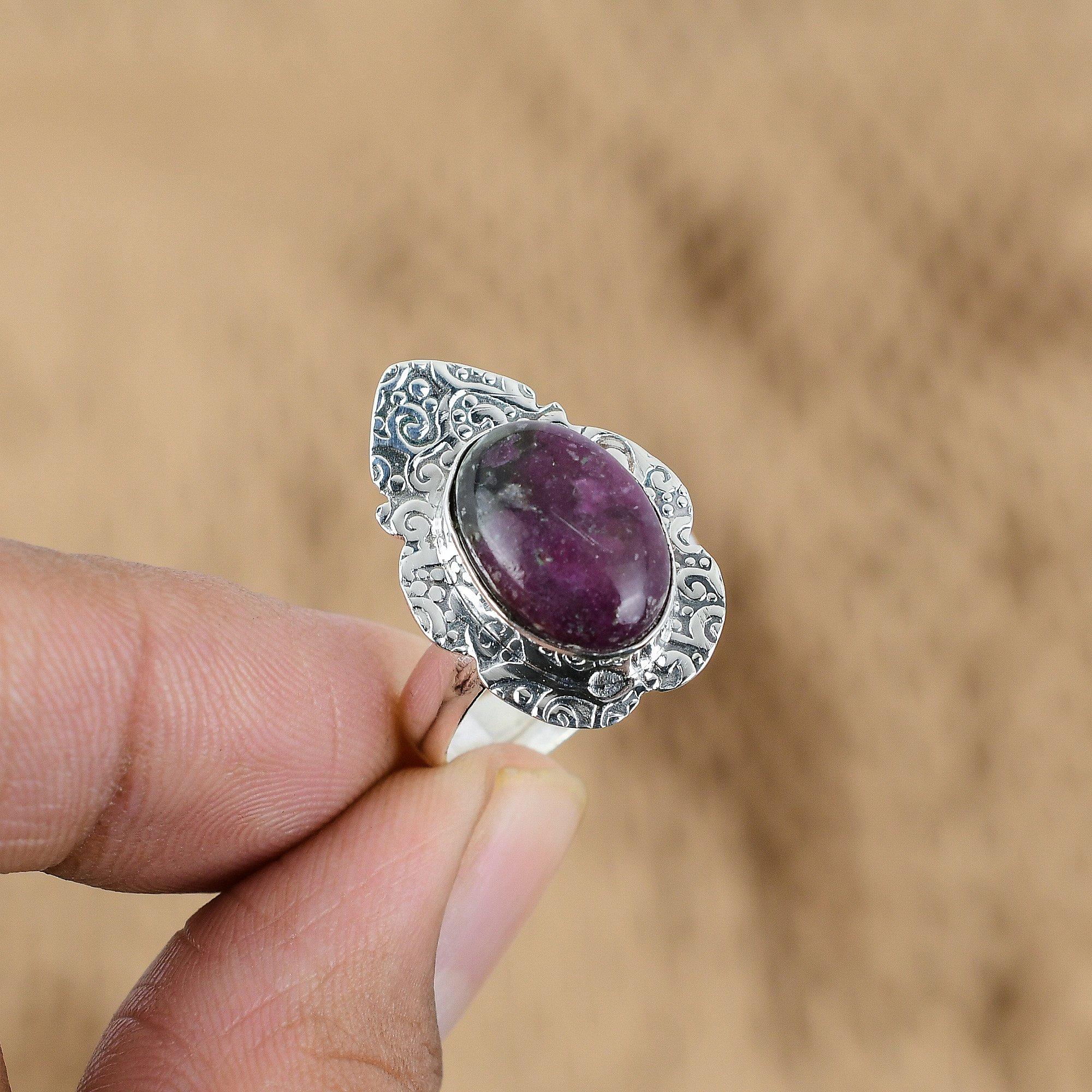 

Anniversary Gift For Her Natural Ruby Zoisite Promise Adjustable Ring 925 Silver Yes