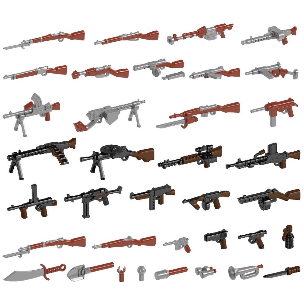 WWII Building Blocks Military Weapons Police Soldier Figure Accessories Model Brick Gun Cannon Launcher Bunker Outpost Toy X017