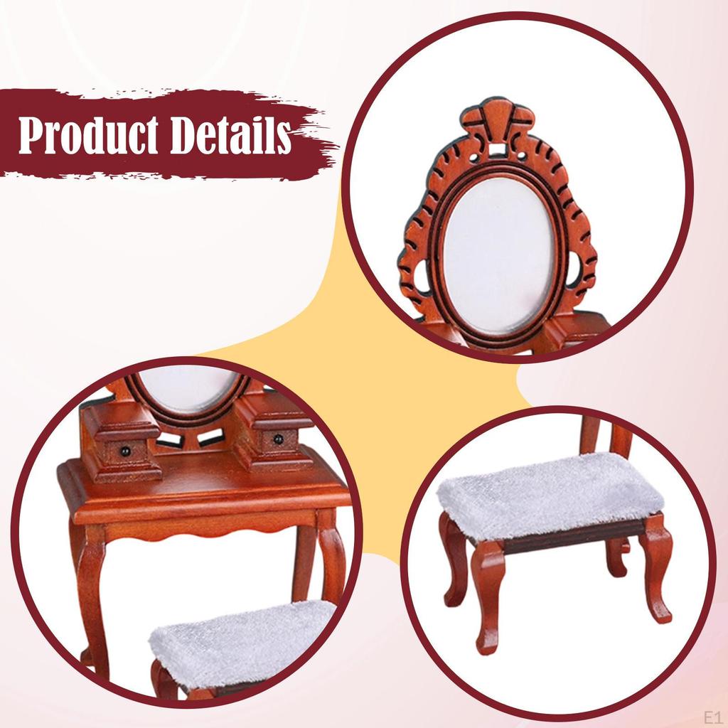 1:12 Dollhouse Vanity Desk with Stool Pretend Makeup Table Toy DIY Accs Realistic Photo Props